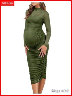 Long Sleeve Maternity Formal Dress Wedding Guest Fall Mesh Midi
